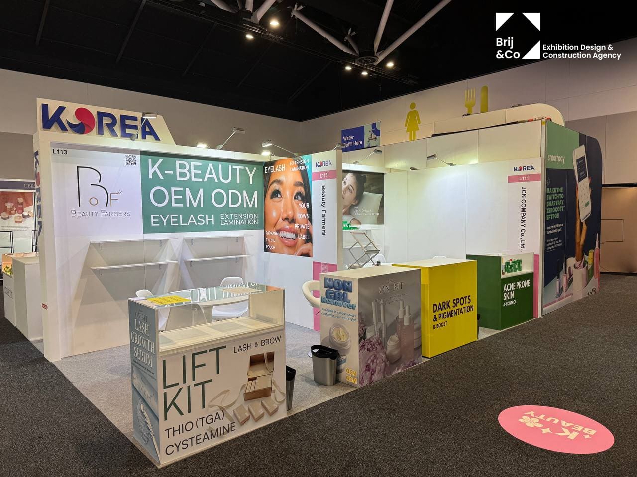 Korea pavilion exhibition stand with K-Beauty brand booths