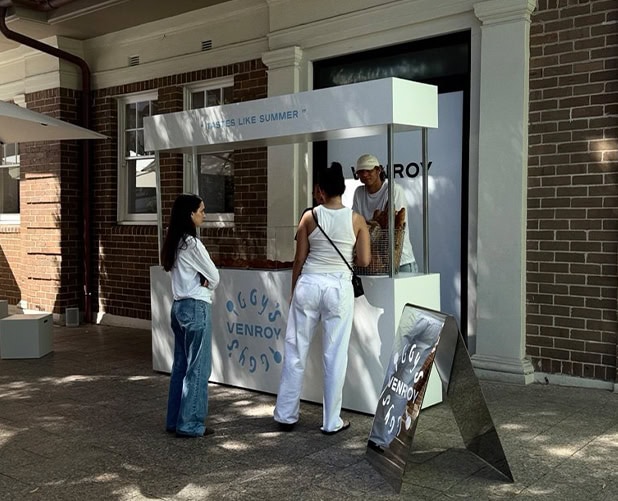 Venroy pop-up counter outside a heritage shopfront