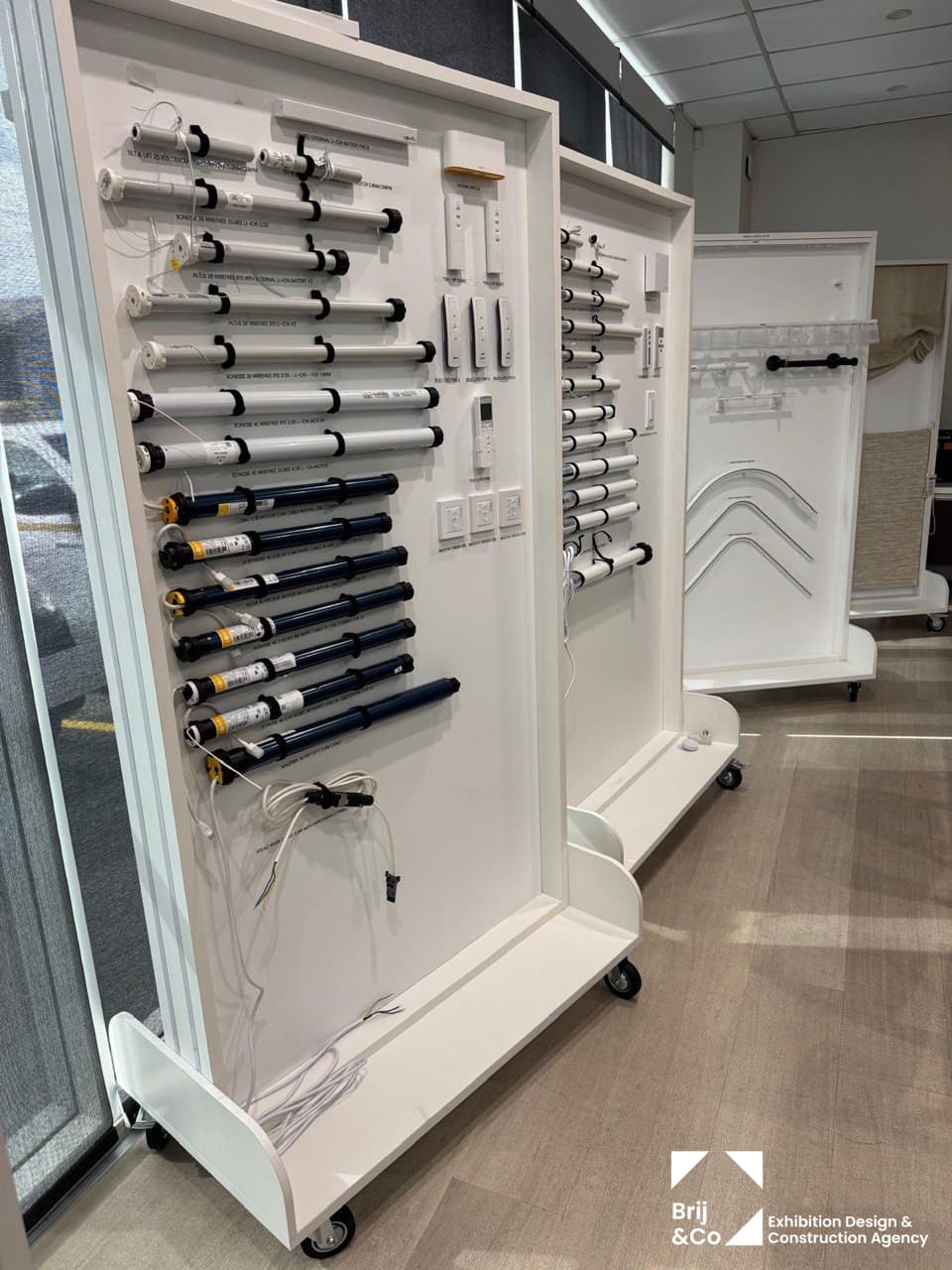 Verosol mobile display stands with blind samples