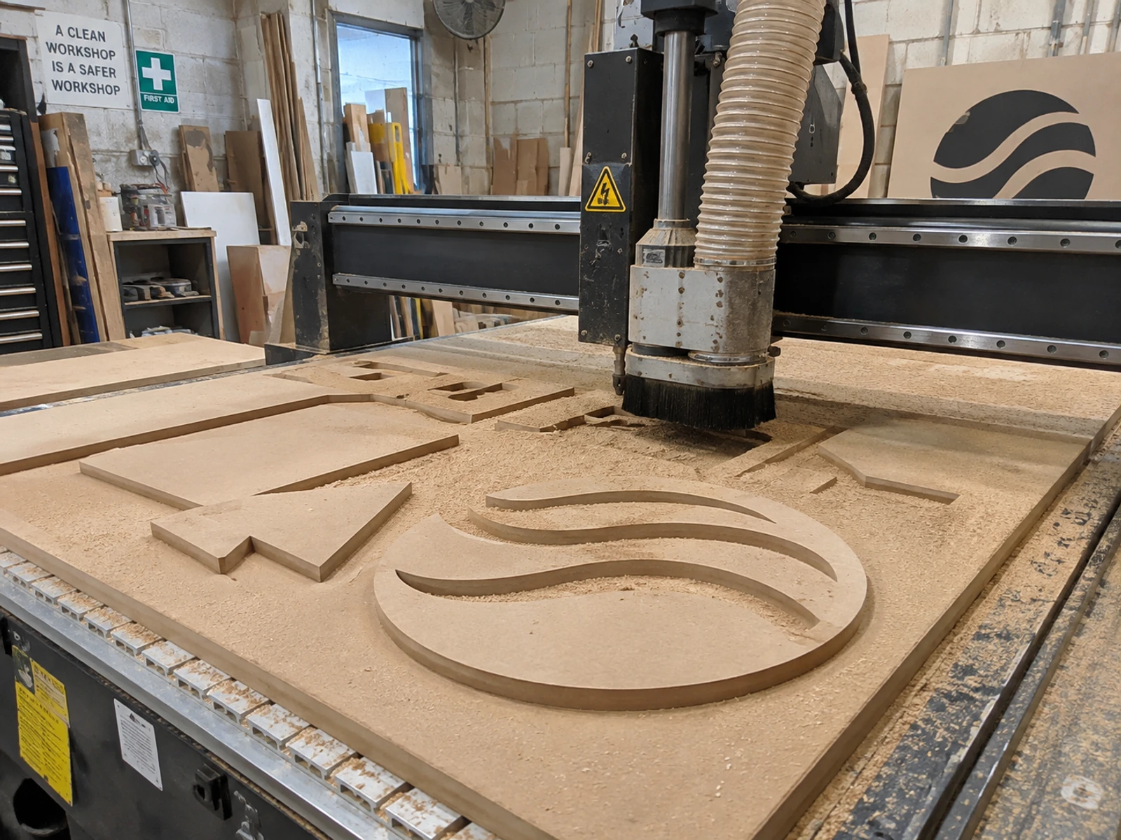 CNC router cutting display panels in the Brij & Co workshop