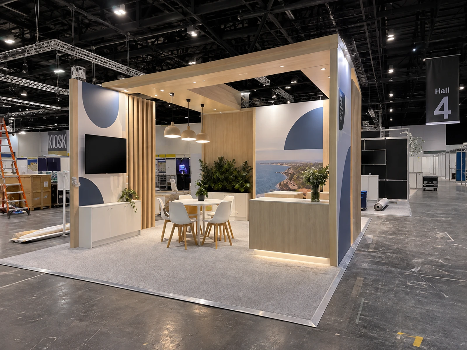 Custom exhibition stand finished in a hall at ICC Sydney before the show opens